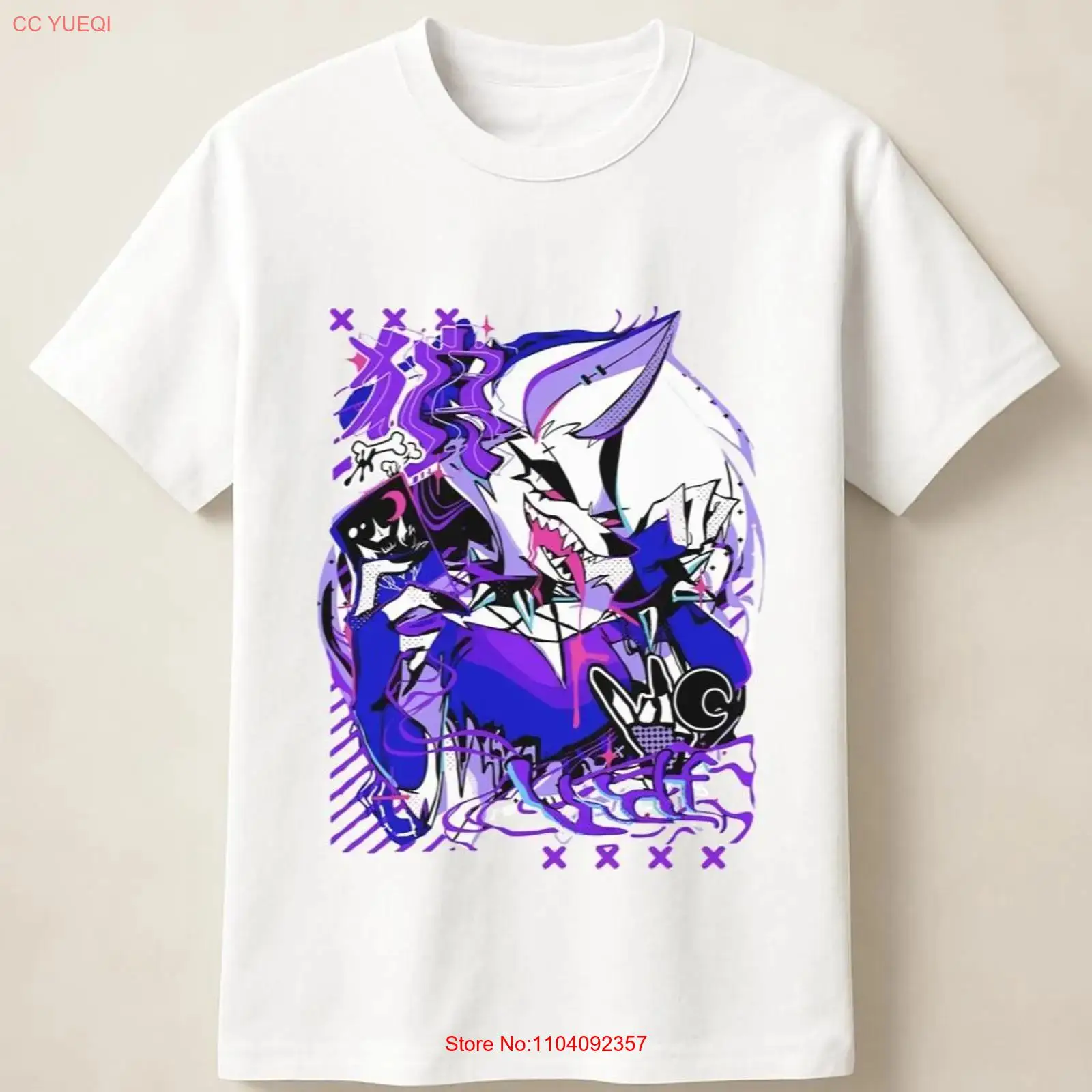 Anime Merchandise Men - Camiseta Morada con Estampado de Lobo